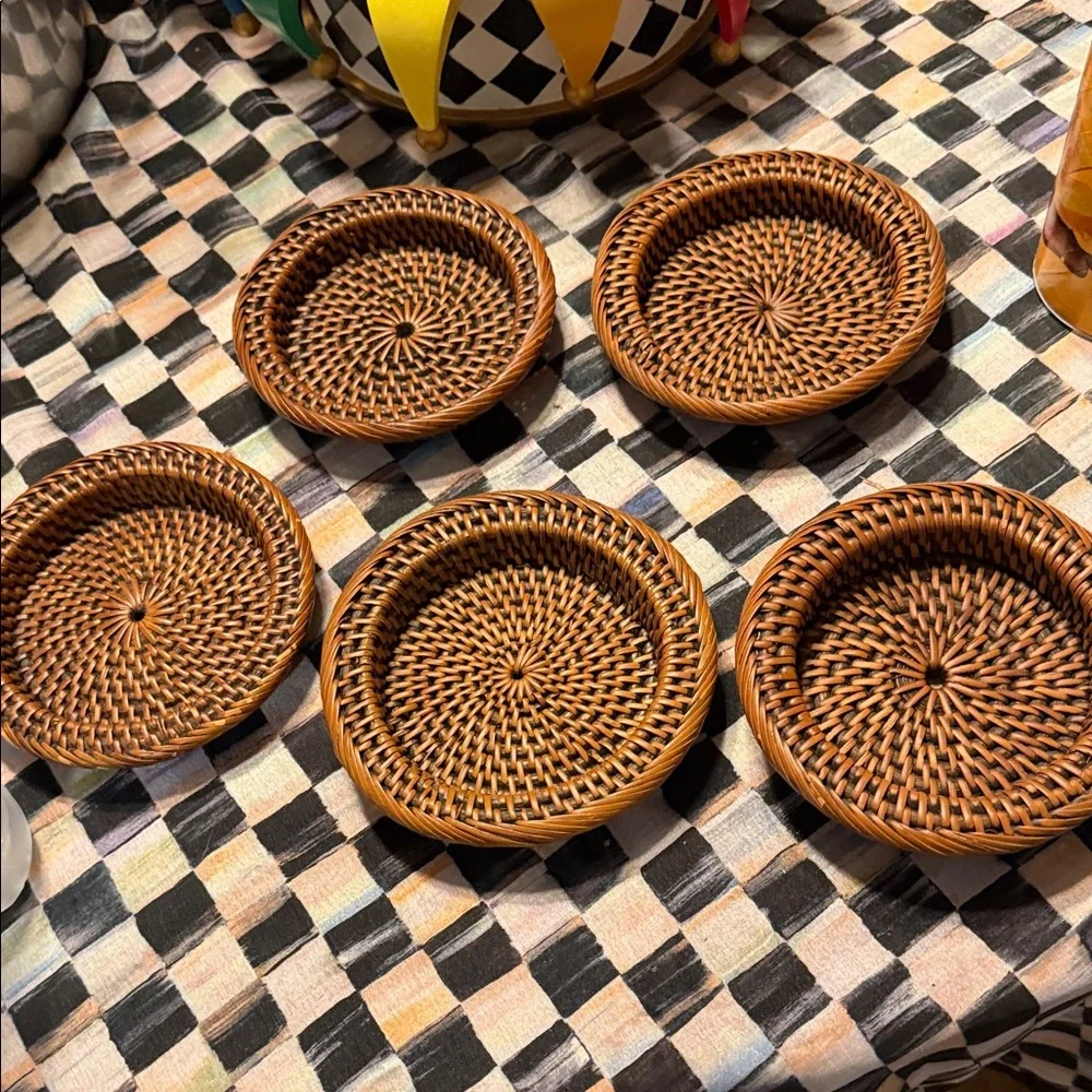 Crate&Barrel Woven Rattan Coasters - Warm Brown